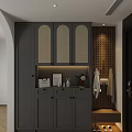 Modern Entryway Hallway With Gray Arched Cabinets Lighting Perforated Board And Decorative Items 3d model