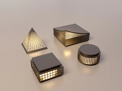 Outdoor Lights With Various Shapes Metal Hollow Out Design Illuminated Warm Light 3d model