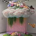Creative Cloud Shaped Garden Ornament With Colorful Flowers Green Hanging Plants And Vibrant Butterflies