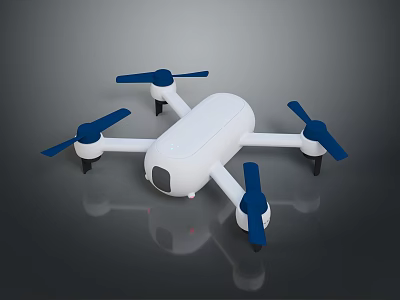 Modern White Drone With Four Blue Propellers And Landing Gear Structure 3d model