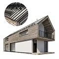 Detached Villa With Wooden White Exterior Sloped Roof Solar Panels Balcony And Large Windows