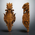 Wooden Dragon Shaped Sculptures With Intricate Carvings And Two Sides Display Design