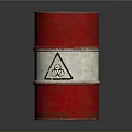 Red Barrel With White Stripe And Biohazard Symbol On Dark Background