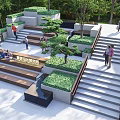 Outdoor Stairs With Greenery Trees And People Walking In Public Space