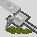 Water Fountain Design Featuring Concrete Structure Circular Nozzle Stone Green Grass And Paving