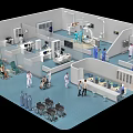 Public Office Area With Medical Staff Wheelchairs CT Scanner Beds And Waiting Chairs