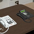 Two Digital Telephones White And Black With Keypad And Handset On Wooden Table