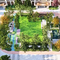 Residential Landscape Featuring Central Green Courtyard Lawn And Surrounding High Rise Buildings