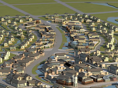 Residential Buildings in Large Well Planned Community With Green Spaces And Water Features 3d model