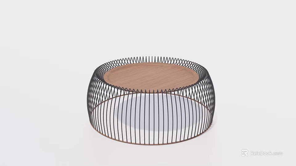 Round Modern Coffee Table With Black Metal Frame And Wooden Top 3d model 