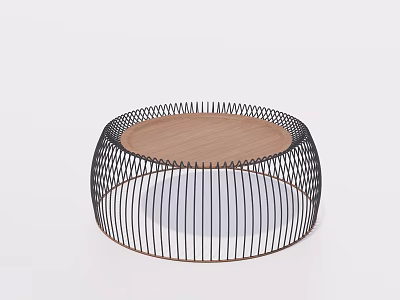 Round Modern Coffee Table With Black Metal Frame And Wooden Top 3d model
