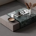 Modern Green Marble Coffee Table With Dried Pampas Grass Vase Magazines And Decorative Bowl
