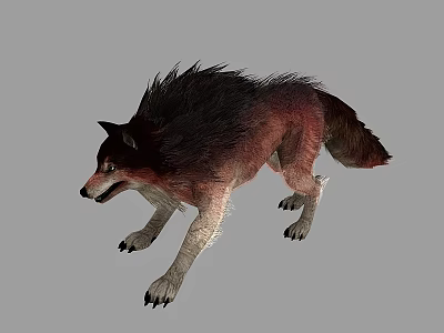 Reptile With Brown Black Scales Standing Posture Raised Front Claws On Gray Background 3d model