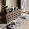 Brown Dresser With Glass Top Decorative Items Vase And Area Rug In Modern Room