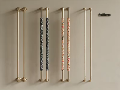 Ballroom Metal Cabinet Handles With Diverse Decorative Patterns Mounted On Light Wall 3d model