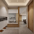 Modern Living and Dining Room Interior with Sofa Armchair Dining Table TV and Floor Lamp