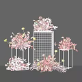 Pink and White Floral Decorative Arrangement in Metal Grid Frames