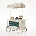 Mobile Beverage Cart With Striped Awning Chalkboard Menu And Coffee Machine