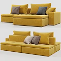 Modern Yellow Velvet Sectional Sofa Set With Gray Decorative Pillows 3d model