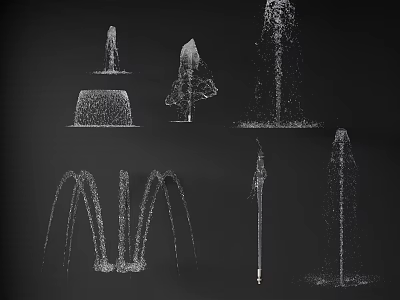 Various Decorative Water Fountain Designs Featuring Unique Spray Patterns and Styles 3d model