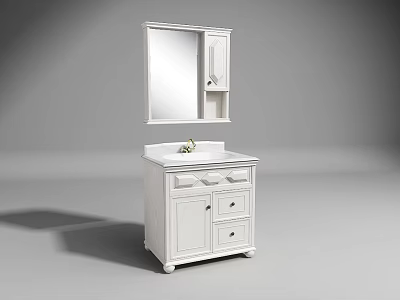 White Bathroom Cabinet with Mirror Storage Drawers Cabinet Doors and Countertop 3d model