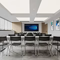 Modern Conference Room With Long Table Black Chairs Glass Partitions Wooden Elements And Smooth Floor