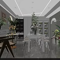 White Toned Specialty Store Interior With Display Shelves Green Plants Decorations Wooden Partition Pendant Lights