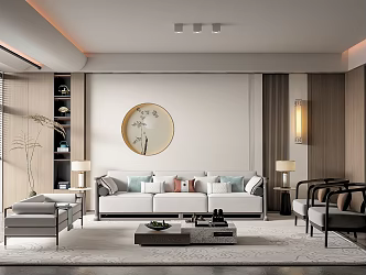 New Chinese Living Room Living Room Sofa Coffee Table 3d model
