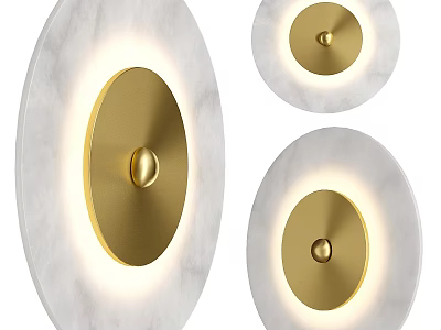 Modern Round Wall Lamps Set With Marble Frame And Gold Accent LED Lighting 3d model