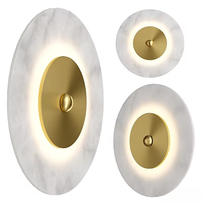 Modern Round Wall Lamps Set With Marble Frame And Gold Accent LED Lighting 3d model
