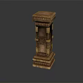 Ornate Ancient Style Stone Pillar With Intricate Carved Details And Layered Structure