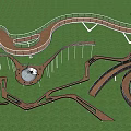 Modern Winding Landscape Bridge With Multiple Curves And Connecting Walkways On Green Grassland