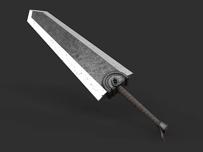 Broad Medieval Sword With Textured Metal Blade And Brown Leather Wrapped Hilt 3d model