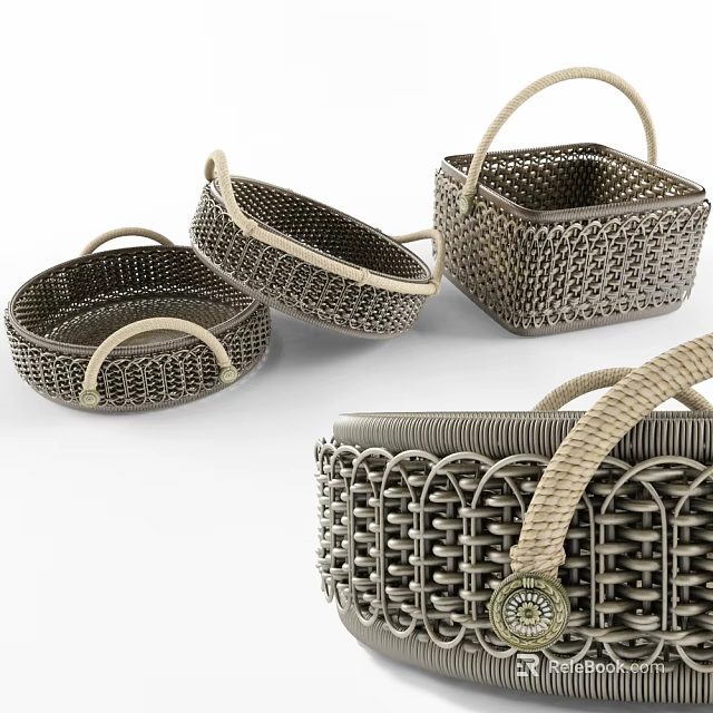 Woven Storage Baskets For Household Use With Handles And Textured Design 3d model 