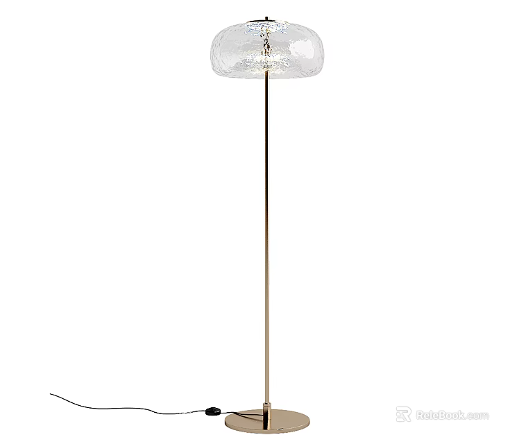 Elegant Floor Lamp With Clear Glass Shade And Metal Pole Base 3d model 