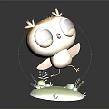 Cute Cartoon Bird Character With Big Eyes Feather Details Green Base And Small Plants