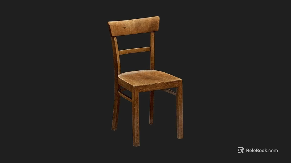 Rustic Wooden Single Chair With Slatted Back And Solid Wood Seat Design 3d model