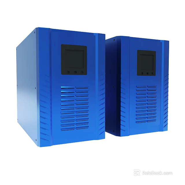 Two Blue Industrial Equipment Units With Digital Display And Ventilation Grilles 3d model 