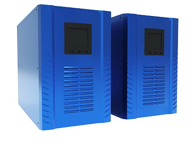 Two Blue Industrial Equipment Units With Digital Display And Ventilation Grilles 3d model