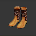 Traditional Style Yellow Brown Boots With Decorative Geometric Diamond Patterns 3d model