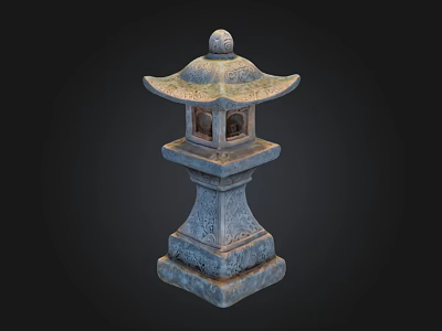 Ornate Traditional Stone Lantern With Multi Tiered Structure And Carved Base 3d model