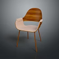 Modern Design Single Chair With Wooden Backrest Light Colored Seat Cushion And Metal Legs