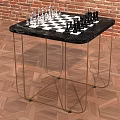 Stylish Entertainment Table with Black Marble Top Chessboard Pieces Gold Metal Legs on Herringbone Floor