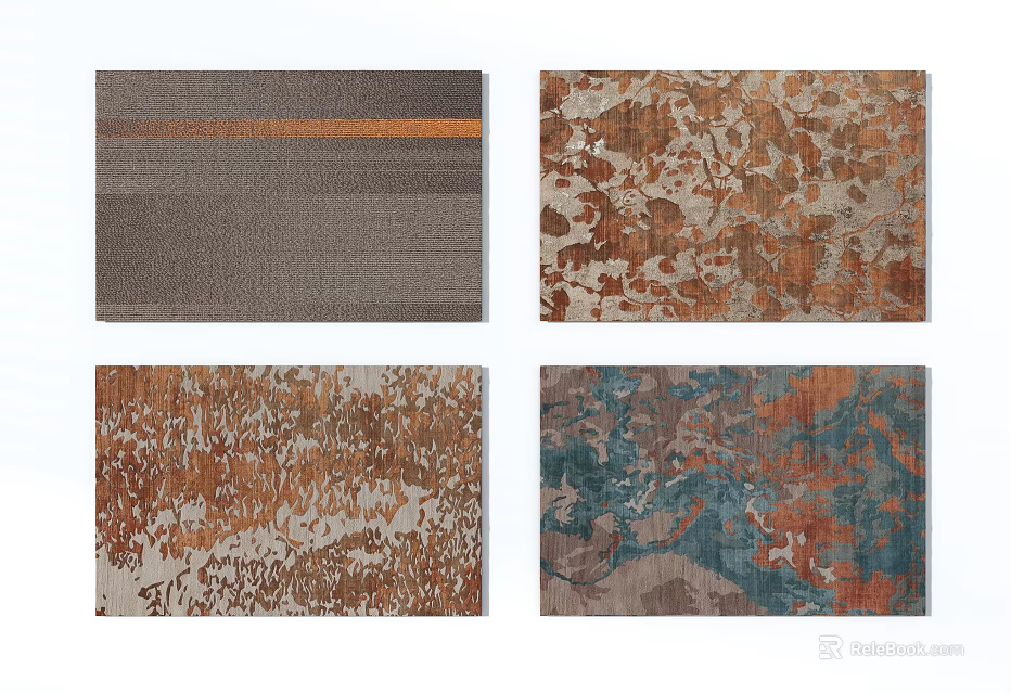 Square Carpets With Diverse Patterns Featuring Gray Orange Stripes And Blue Orange Designs 3d model