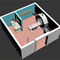 Medical Examination Room Interior With CT Scanner Examination Table Blue Walls And Pink Floor