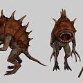 Two Spiked Fantasy Creature Characters With Sharp Teeth Claws And Staff