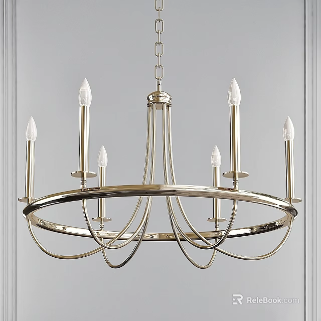 Elegant Modern Metal Chandelier Featuring Candle Style Arms And Circular Hanging Design 3d model 