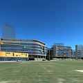 Modern School Campus Buildings With Track Field Lawn And Green Surroundings