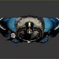 Blue Skinned Horned Bearded Warrior Character With Leather Fur Attire
