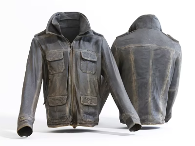 Gray Utility Style Jacket With Multiple Pockets Front And Back Views 3d model